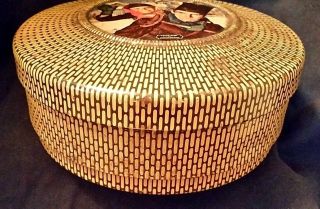 Tiny Tim Vintage Biscuit Tin D.  Crockwell Basket Weave Cookie Fruitcake Container 5