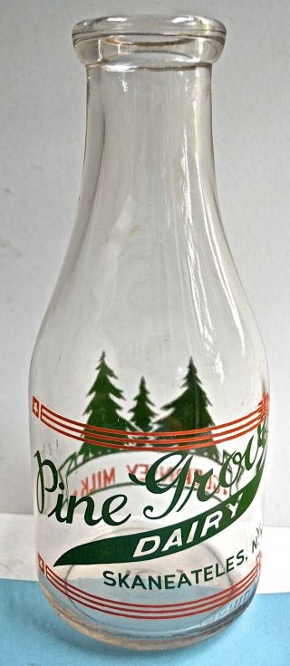 Vintage Guernsey Milk Bottle Pine Grove Dairy Skaneateles 2 Color Qt