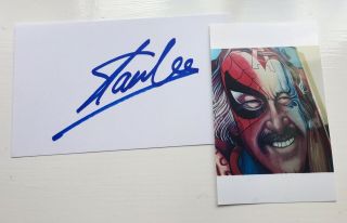 Stan Lee Hand Signed Autograph Card With Photo Film Comics Creator