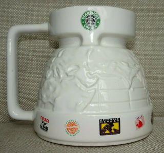 Vintage Starbucks White Globe Countries Hotjo Travel Mug W/ Lid Usa