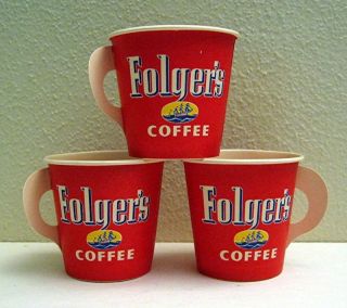 3 Folgers Waxed Adv Sample Coffee Cups Old Store Stock
