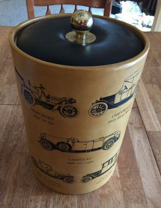Vintage Mid - Century Large Ice Bucket 11” Tall Barware Old Fashion Cars Retro
