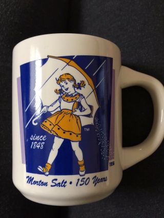 Vintage Morton Salt Girl 1956 Retro Logo Coffee Mug When It Rains It Pours Cup
