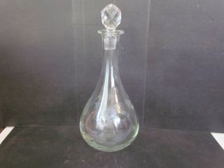 Vintage 12 " Blown Glass Decanter W Etched Floral Pattern & Crystal Stopper