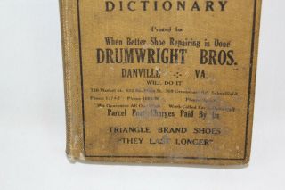 Vintage Webster ' s Triangle Brand Dictionary Advertising Drumwright Bros Shoes VA 2