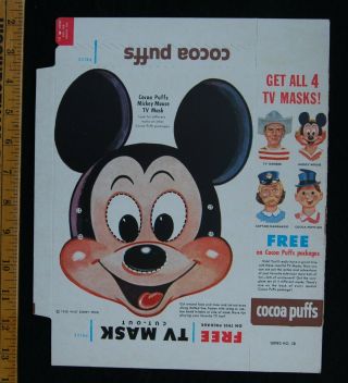 [ 1950s - 1960s Cocoa Puffs Vintage Cereal Box - Mickey Mouse Mask ]