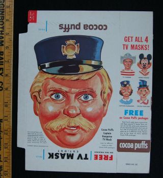 [ 1950s - 1960s Cocoa Puffs Vintage Cereal Box - Captain Kangaroo Mask ]