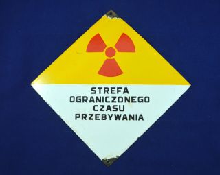 Antique Vintage Polish Danger Enamel Porcelain Sign Radiation Industrial 1