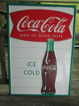 Coca - Cola 24 Gauge Steel Vertical Sign Arciform And Contour Bottle -