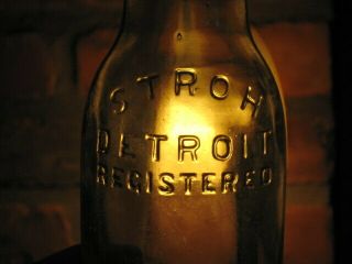 Vintage Pre - Prohibition Stroh Strohs Beer Bottle Clear Green Hue 12 ½ Oz Detroit