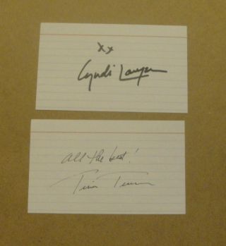 Tina Turner Signed & Cyndi Lauper Signed Index Card Autographs