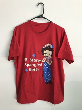 Vintage Betty Boop Shirt Mens Xl Red Star Spangled Betty