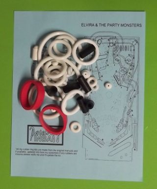 1989 Bally / Midway Elvira And The Party Monsters Pinball Rubber Ring Kit Eatpm