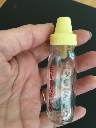 Vintage Miniature 3 " Evenflo Glass Baby Doll Bottle With Nipple And Top