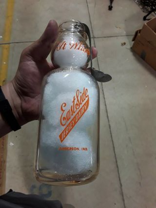 East Side Jersey Dairy Anderson,  Indiana 1qt Cream Top Orange Pyro Milk Bottle