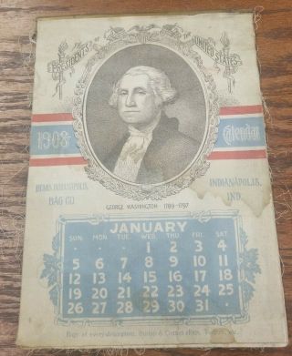 Estate Cleanout Antique 1908 Bemis Bro.  Bag Co.  Burlap Presidential Calendar
