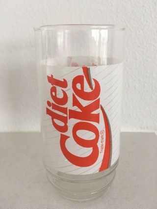 Vintage Diet Coke Glass Tumbler Frosted Pinstripe Red Letters 12oz