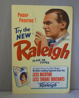 Fine 1940s Douglas Fairbanks Jr.  Raleigh Tobacco Cardboard Advert.  Sign