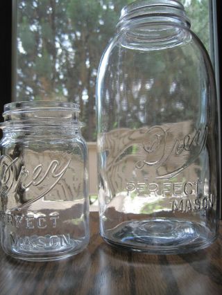 2 Vintage Drey Mason Jars - 1 Pint,  1 Half Gallon - Wavy Glass - Very Attractive