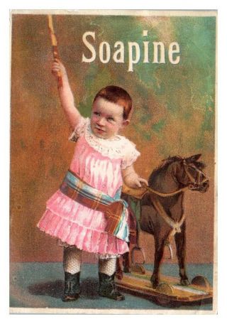 Soapine Young Girl Toy Horse Victorian Trade Card Vt18