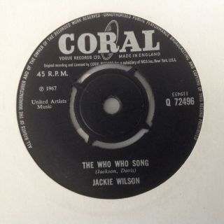 Jackie Wilson - The Who Who Song / Since You Showed Me How To Be Happy.  Uk Coral