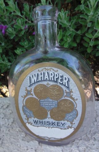 Antique Pumpkin Seed Flask With I.  W.  Harper Whiskey Commemorative Label