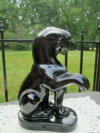 Vintage Black Panther Table Lamp Base Ceramic Statue Mcm Sitting Cat 12.  5 " Tall