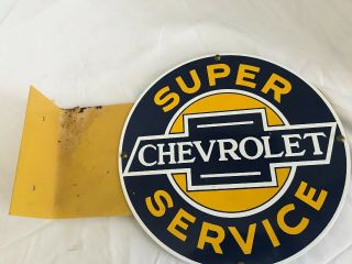 Chevrolet Yellow Service Double Sided Flanged Metal Sign