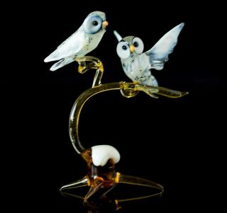 Owl Glass Sculpture,  Blown " Murano " Art,  Home Decor Polar White Bird Figurine