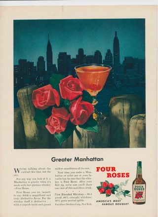 Four Roses Blended Whiskey Manhattan Sky 1948 Full - Page Ad From The Yorker