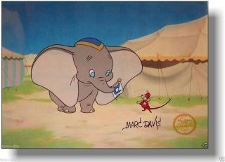 Dumbo Timothy Hand Signed Walt Disney Sericel Cel B/g Marc Davis 1980s