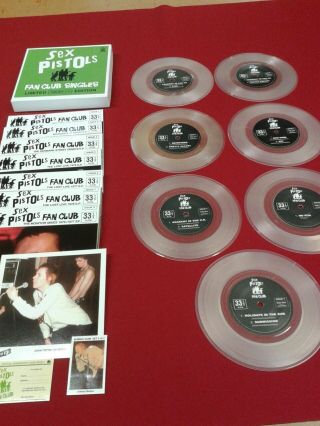 Sex Pistols Fan Club Boxed Set Of 7 Clear Coloured Vinyls,  Bubble Gum Card