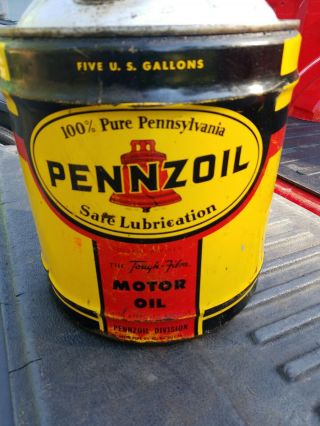 Vintage Pennzoil 5 Gallon Motor Oil Can - The Bell Logo Wood Handle Pennsylvania☆