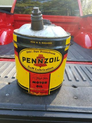 Vintage Pennzoil 5 Gallon Motor Oil Can - The Bell Logo wood handle Pennsylvania☆ 2