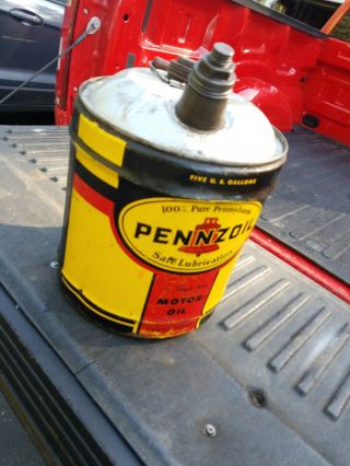 Vintage Pennzoil 5 Gallon Motor Oil Can - The Bell Logo wood handle Pennsylvania☆ 6