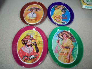 4 Coca - Cola Vintage Collectible Oval Tin Serving Plates/coasters
