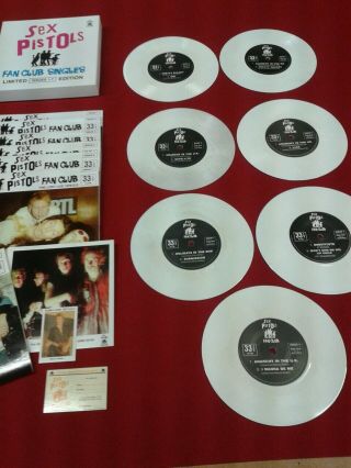 Sex Pistols Fan Club Boxed Set Of 7 White Coloured Vinyls,  Bubble Gum Card