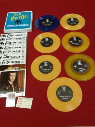 Sex Pistols Fan Club Boxed Set Of 7 Yellow Coloured Vinyls,  Bubble Gum Card