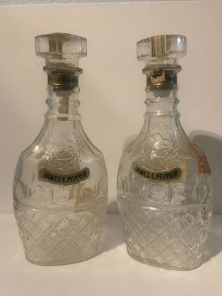 Set Of 2 Vintage 1954 James E Pepper Bottled In Bond Empty Glass Bourbon Bottles