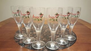 Rare Set Of (6) Brugse Zot Chalice - Style Crystal Beer Glasses With Joker Image