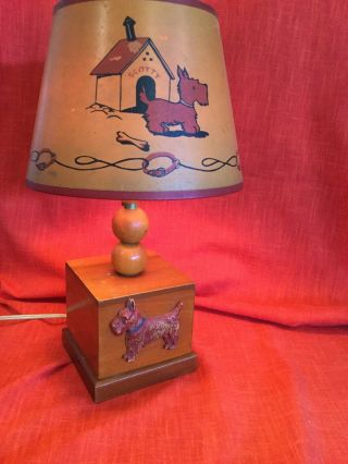 Vintage Wooden Scotty Dog Lamp Circa 1950s