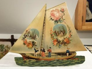 Waving Children On Sailing Ship.  Flower Sails.  Klopper Bros.  Wilkes Barre Pa