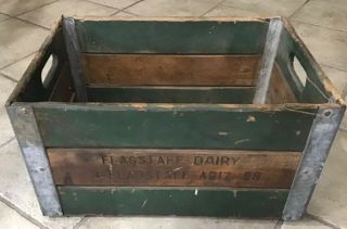 1958 Flagstaff Dairy Wood Metal Milk Crate Carrier Flagstaff Arizona 1958 Green