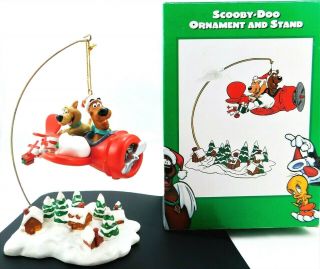 Scooby Doo & Scrappy Christmas Ornament Stand Flying Plane Gifts Warner Bro 1998
