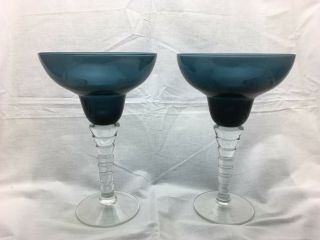 Set Of 2 Vintage Dark Blue Margarita Glasses