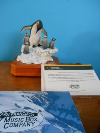 National Geographic Penguin Music Box On Wood Base