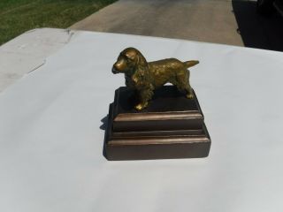 Antique Vintage Spaniel Dog Bronze Statue Figurine,  Wood Base Cocker Water