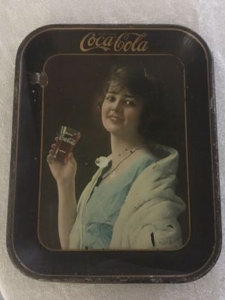 1923 Coca - Cola Serving Tray Flapper Girl Blue Dress Glass Of Coke Tin