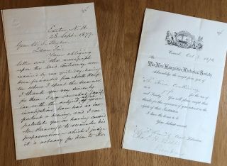 Hampshire U.  S.  Senator And Governor Charles H.  Bell 2 Autograph Letters
