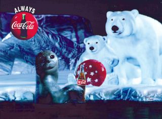 Coke Coca - Cola Polar Bears & Seal Cel Art Ad Advertising Commercial